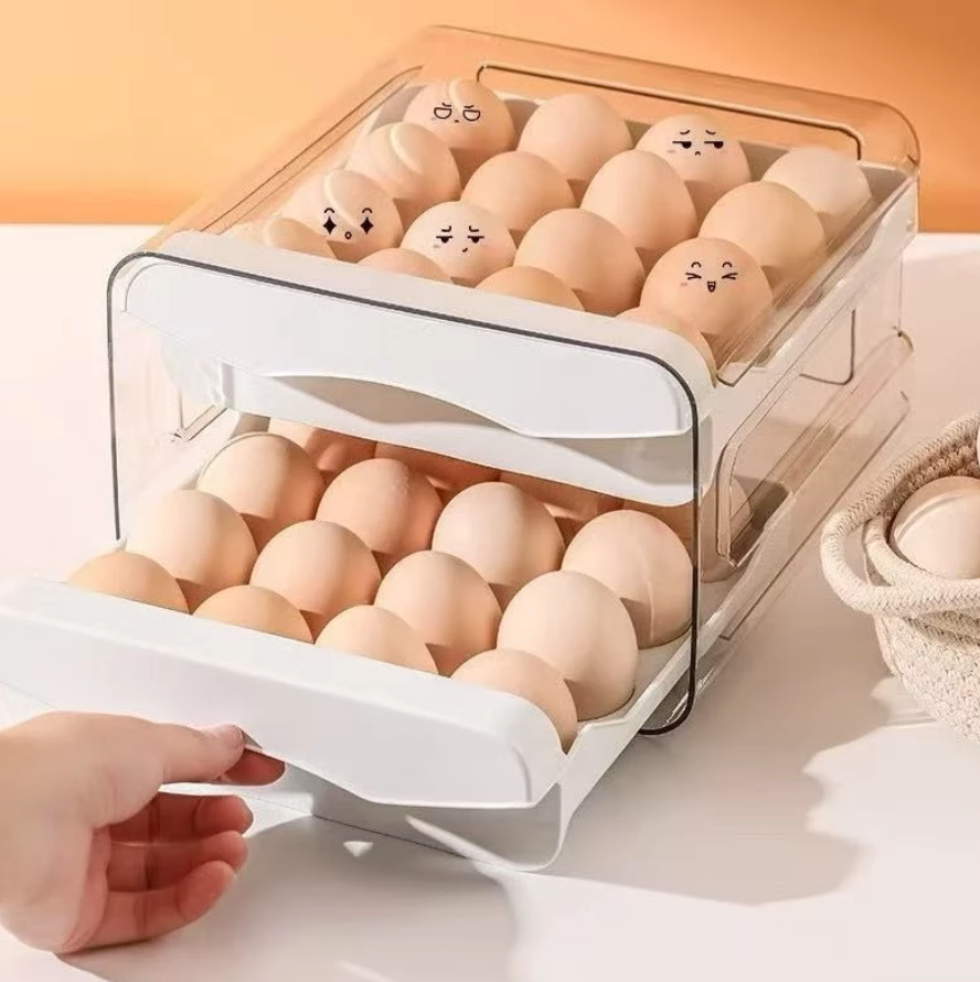 EggStore 32™ – Gaveteiro Duplo Organizador de Ovos para Geladeira