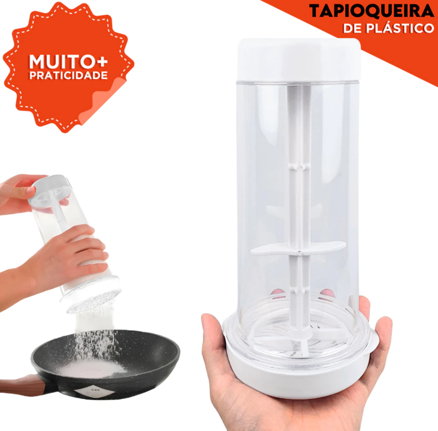 TapioPro™ 2 em 1 – Peneira e Polvilhador para Tapioca com Armazenamento Integrado
